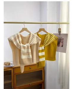 Knitted stripe fake two-piece shawl scarf versatile office shoulder guard chic outerwear