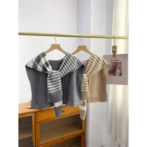 Stylish striped knitted shawl scarf combo for women, trendy cozy shoulder wrap and neck warmer.