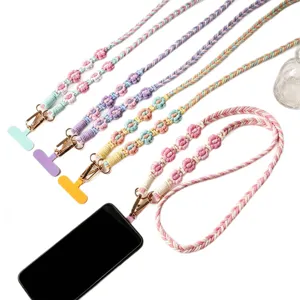 Handgefertigte geflochtene Handykette bunte Blumen Crossbody Kordel mit Metallverschlüssen