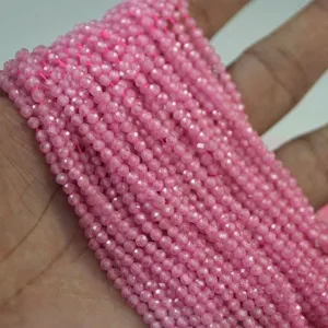 Brins de perles en zircone cubique facettées roses pour la fabrication de bijoux