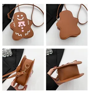 Süße Lebkuchenmann Umhängetasche, Cartoon PU Leder Schultertasche für Damen Freizeit.