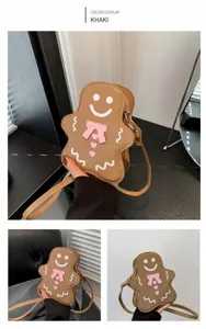 Süße Lebkuchenmann Cartoon Umhängetasche für Damen, modische PU Leder Schultertasche.