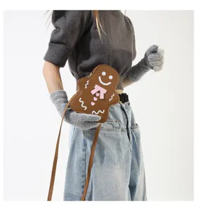 Modische Umhängetasche in Lebkuchenmann-Form für Damen, süße Cartoon-Design Schultertasche.