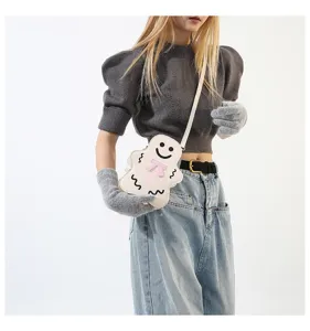 Süße Cartoon Geist Umhängetasche für Damen, modische PU Leder Handtasche trendiges Design.