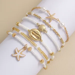 Bohemian shell starfish layered bracelet set beach summer ocean jewelry for women trendy