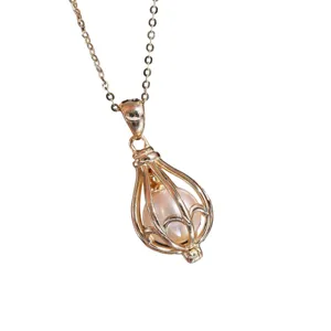 Collier pendentif cage creuse en argent S925 avec perle ronde, accessoire bijou DIY élégant