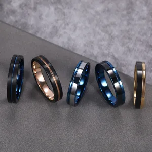 Minimalistischer Wolframstahl Ring für Damen mit Mittenrille Modischer Fingerring Eleganter Chic Hochzeitsschmuck
