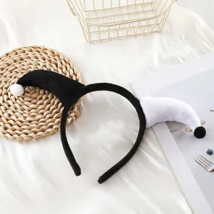 Halloween black and white plush jester headband cute clown costume hair hoop for party.
