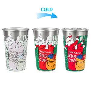 Tasse en Acier Inoxydable 304 à Changement de Couleur Sensible au Froid Thème de Noël Père Noël Flocon de Neige Cadeau Créatif