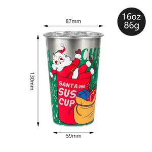 Tasse en acier inoxydable de Noël 16oz tasse à bière en métal gobelet de fête design