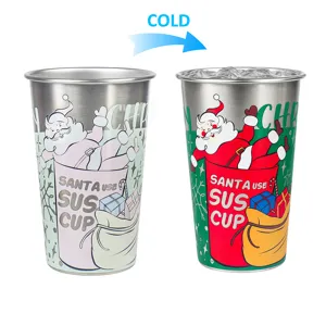 gobelet a biere en acier inoxydable changeant de couleur avec noel santa thermique