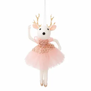 Christmas deer ballerina hanging ornament, cute plush tutu decoration for tree holiday party.