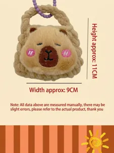 Detailed view of the cute capybara plush knitted coin purse keychain with size dimensions.