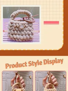 Handmade knitted plush mini coin purse handbag keychain detail view showcasing cute design features.