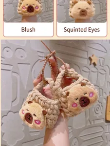 Cute cartoon plush handmade knitted coin purse capybara keychain bag pendant for kids.
