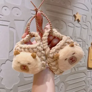 Cute Capybara Plush Coin Purse Keychain Handmade Knitted Animal Bag Pendant Cartoon Kawaii Wallet Key Ring Gift