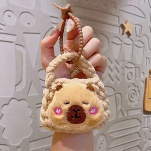 Cute capybara plush knitted keychain coin purse cute animal bag charm pendant for kids.