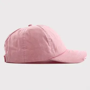 Pink washed distressed baseball cap for women vintage casual cotton dad hat sun protection