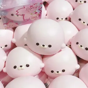 Lindo juguete squishy mochi de foca rosa, juguete de alivio de estrés de rebote lento.