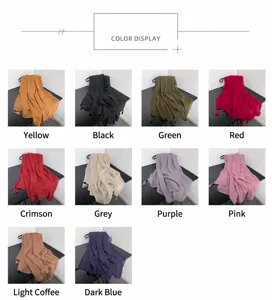 Color options detail of women minimalist pleated solid color fringe thin fashion scarf