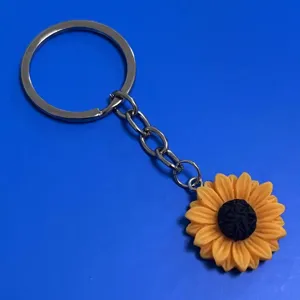 Süße Sonnenblumen Harz Schlüsselanhänger Blumen Tasche Charm Metall Ring Zubehör