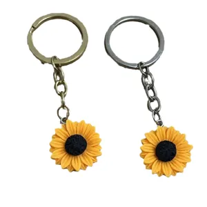 Sonnenblume Schlüsselanhänger Harz Blume Tasche Anhänger Metall Ring Schlüsselring