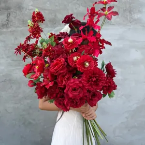 Rote Künstliche Seidenblumen Rosen Hortensien Für Hochzeitshalle Szenenlayout Neuer Chinesischer Stil Blumendekoration Stiel
