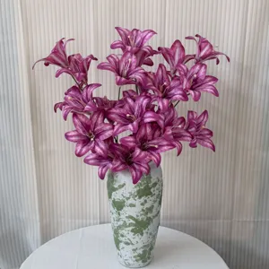 Artificial lily bouquet with speckled vase for home decor, wedding and photography props.