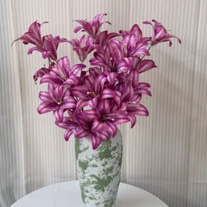 Artificial lily flower bouquet closeup detail, elegant home decor and wedding photography setup.