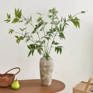 Artificial Bamboo Leaf Branch Green Plant Single Stem 117cm Zen Decor For Tea Room Hotel Home Indoor Soft Landscaping Fake Bamboo Decoration