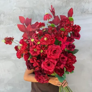 Künstlicher Seidenblumenstiel Weinrote Falsche Rose Hortensie Gänseblümchen Für Hochzeitshalle Layout Party Dekoration Haus Blumenschmuck