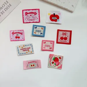 Sweet Strawberry Cherry Embroidered Cloth Stickers Pastoral Fruit Woven Labels DIY Patch For Hats Bags Scarves Clothing Accessories