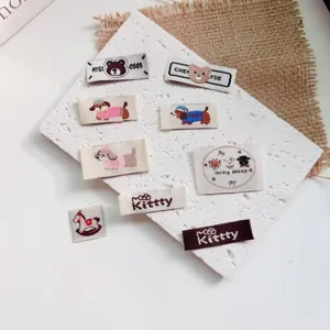 Cartoon Puppy Bear Cat Embroidered Woven Label Polyester Patch For Clothing Socks Scarf DIY Decoration Accessories