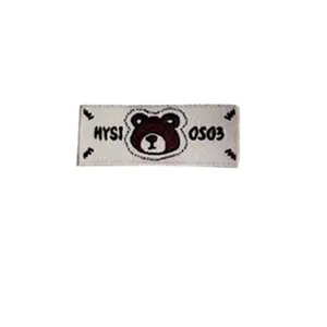 Woven cloth label with cute brown bear embroidery, DIY decorative patch for clothing, bags and accessories.