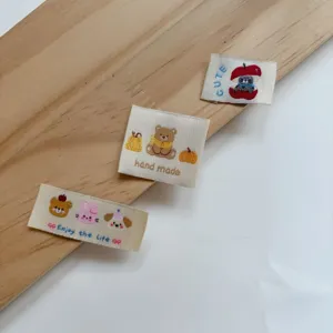 Cute bear handmade fabric labels woven badges for DIY clothing bags accessories decoration