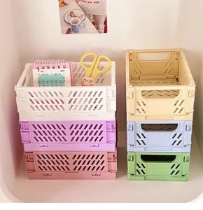 Détails du panier de rangement pliable en plastique portable, organisateur de bureau.