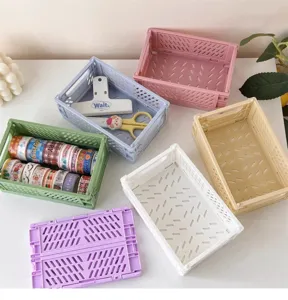 Mini panier de rangement pliante de bureau en plastique organisateur de cosmetiques