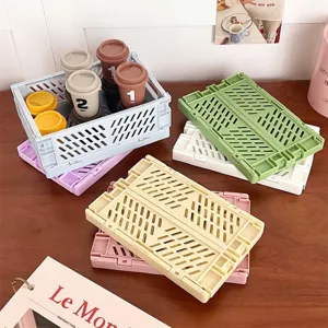 Panier de rangement pliante de bureau en plastique pour papeterie cosmetique mignon