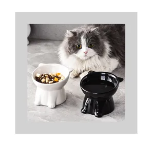 Joli set de gamelles pour chat en céramique surélevée avec design incliné pour animaux.