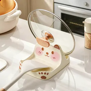 Cute cartoon bear kitchen pot lid holder and spatula rack countertop organizer for cooking tools