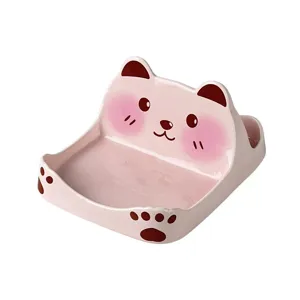 Cute cartoon bear kitchen pot lid holder desktop spatula storage rack pink ceramic