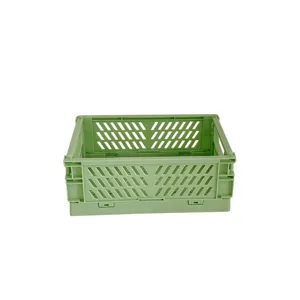 Bac de rangement pliante en plastique vert pastel pour bureau papeterie et cosmetiques.