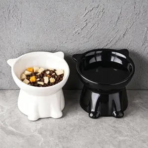 Gamelle pour Chat en Céramique sur Pied Inclinée Protection du Cou Anti-Renversement Bol de Nourriture et d'Eau pour Chats et Petits Chiens
