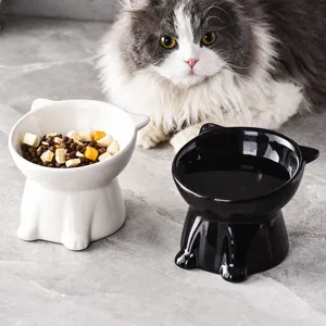 Joli ensemble de gamelles pour chat en céramique surélevée avec design d'oreilles.