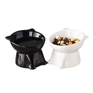 Set de gamelles surélevées en céramique pour chat avec design incliné pour protection du cou