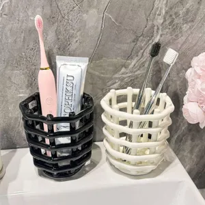 Porte-brosse à dents tissé en céramique de luxe organisateur de salle de bain panier.
