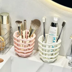 Porte-brosse à Dents en Céramique Tissée à la Main Panier de Rangement de Luxe pour Salle de Bain Dentifrice Cosmétique Panier Organisateur Décoration