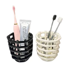 Porte-brosse à dents en céramique tissée de luxe, organisateur de salle de bains moderne.