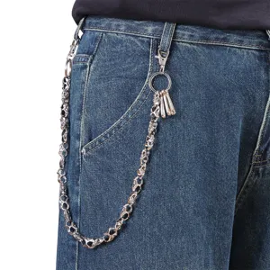 Punk metal skull pants chain for men and women, Gothic hip hop jeans waist chain accessory.