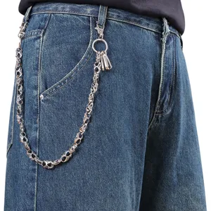 Gothic skull cross metal pants chain waist chain for men and women edgy jeans accessory detail view